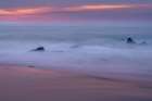USA, New Jersey, Cape May National Seashore. Misty ocean shore at sunrise. Coastal Print